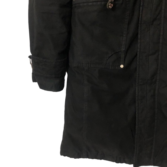 TNA sz Small Long Mid Length Warm Insulated Black Parka Winter Jacket Coat - Picture 3 of 14